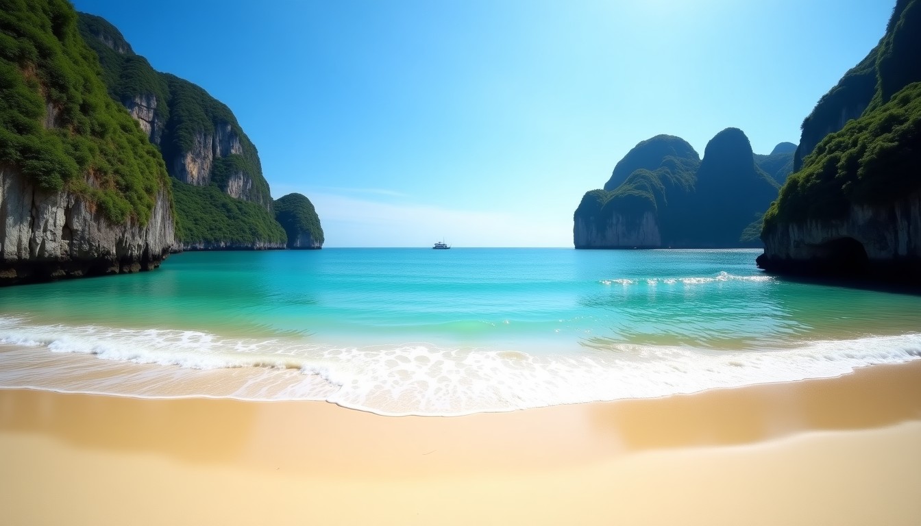 Bãi tắm Cát Cò 1 với bờ cát trắng mịn và vách đá bao quanh